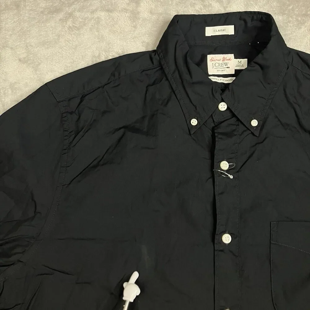 J Crew Button Black Down Shirt Mens M Black Long Sleeve Cotton Secret Wash BJ706